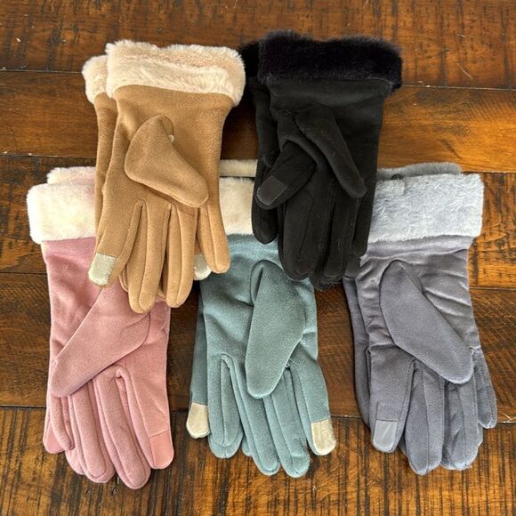 Set of 5 Plush Touchscreen Winter Gloves - Warm Faux Suede & Faux Fur Bundle - Picture 5 of 11
